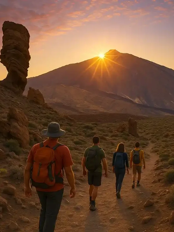 Dramatic sunrise over Mount Teide volcano peak and Roque Cinchado, Tenerife